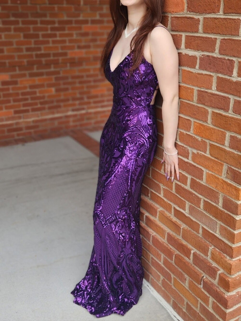 Windsor Purple Sequin Maxi Dress, xs